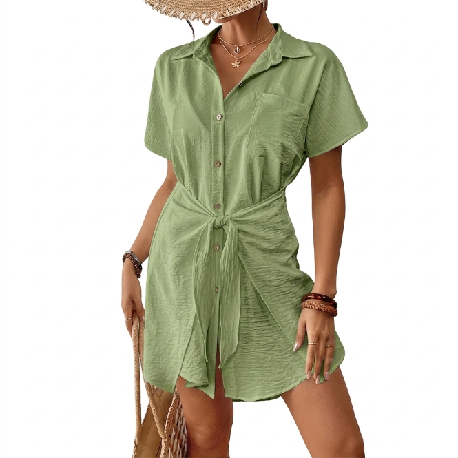 🌴 Women's Short Sleeve Tie Front Swimsuit Cover Up