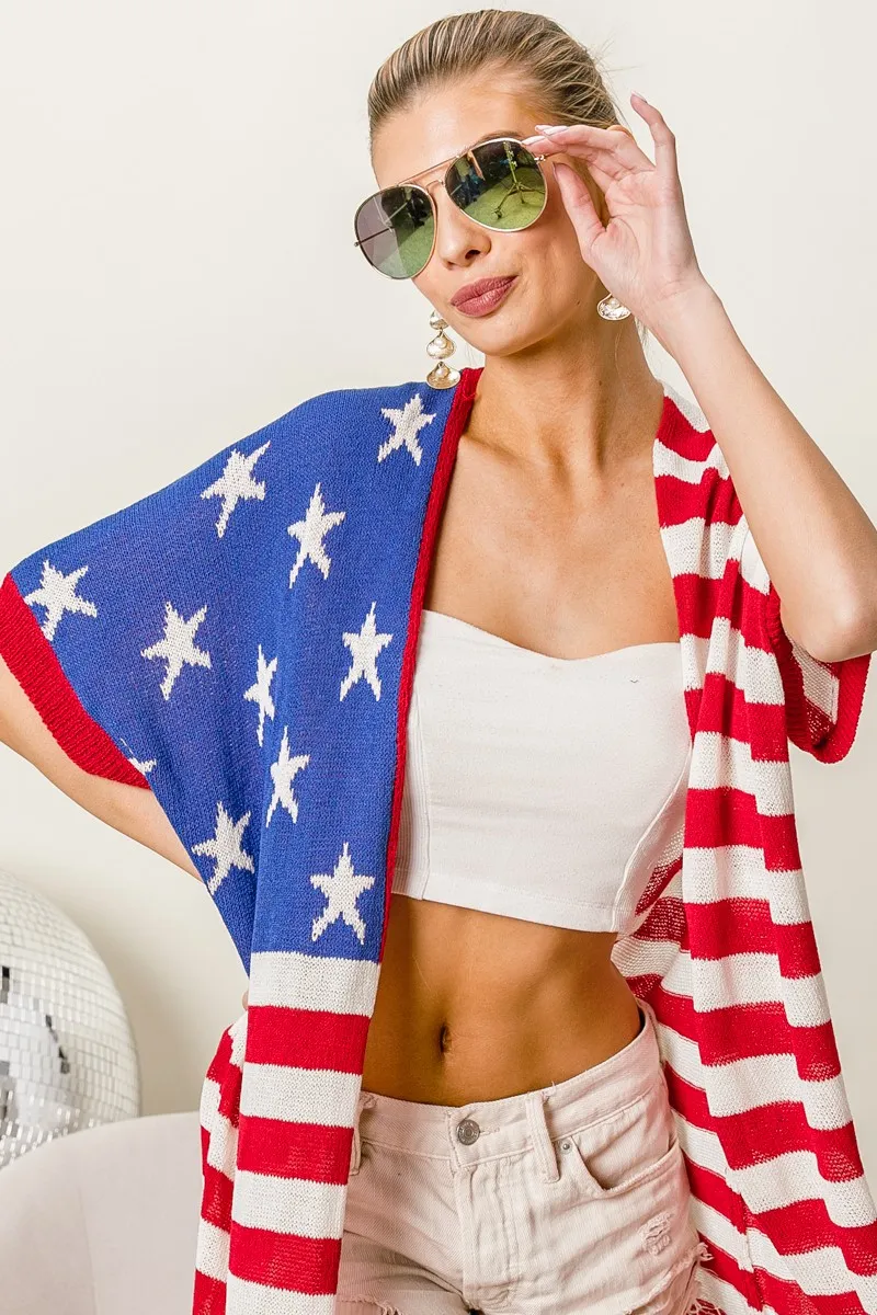 American Flag Low Gauge Knit Cardigan