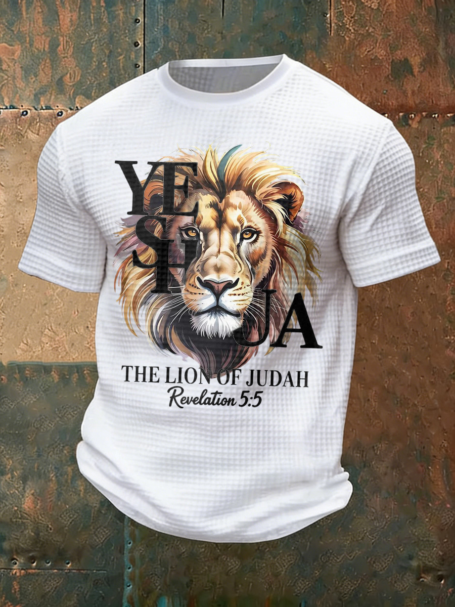 Men'S Casual Faith Jesus Letter Printed Waffle Round Neck T-Shirt