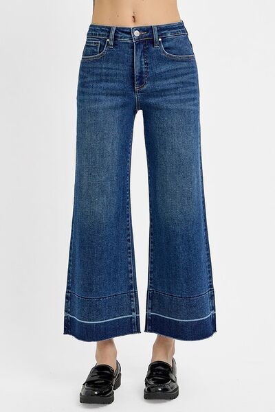 Full Size Tummy Control High Rise Crop Wide Hem Jeans