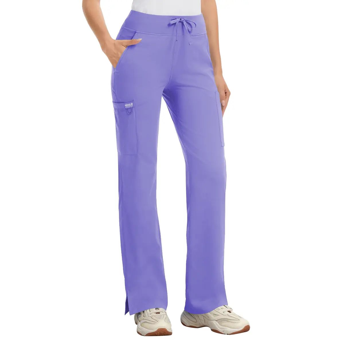 Yoga Scrub Pants Women High-Rise Straight Leg Uniform Cargo Bottom with Yoga Waistband,5 Pockets&4-Way Stretch,summerwins