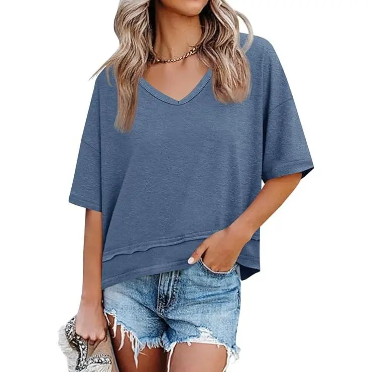 Cicy Bell Women's Summer V-Neck T-Shirt — Premium Blend Fabric, Slimming V-Neck Design