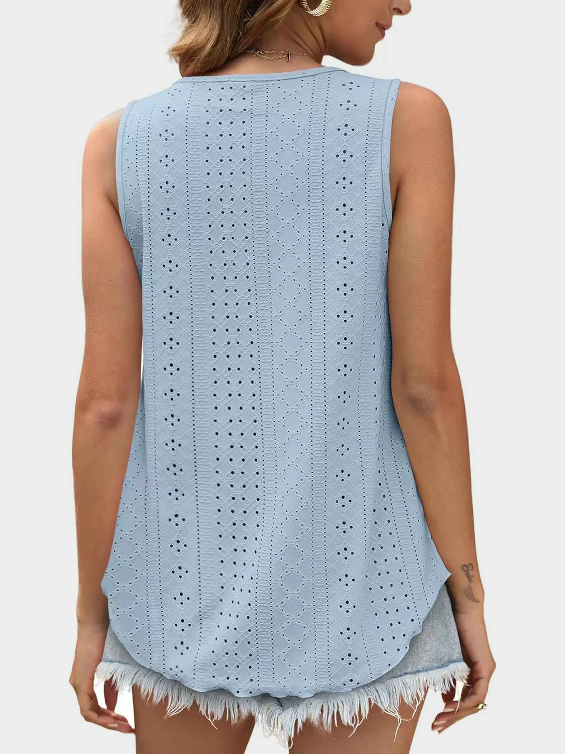 Eyelet Round Neck Tank (multiple color options)
