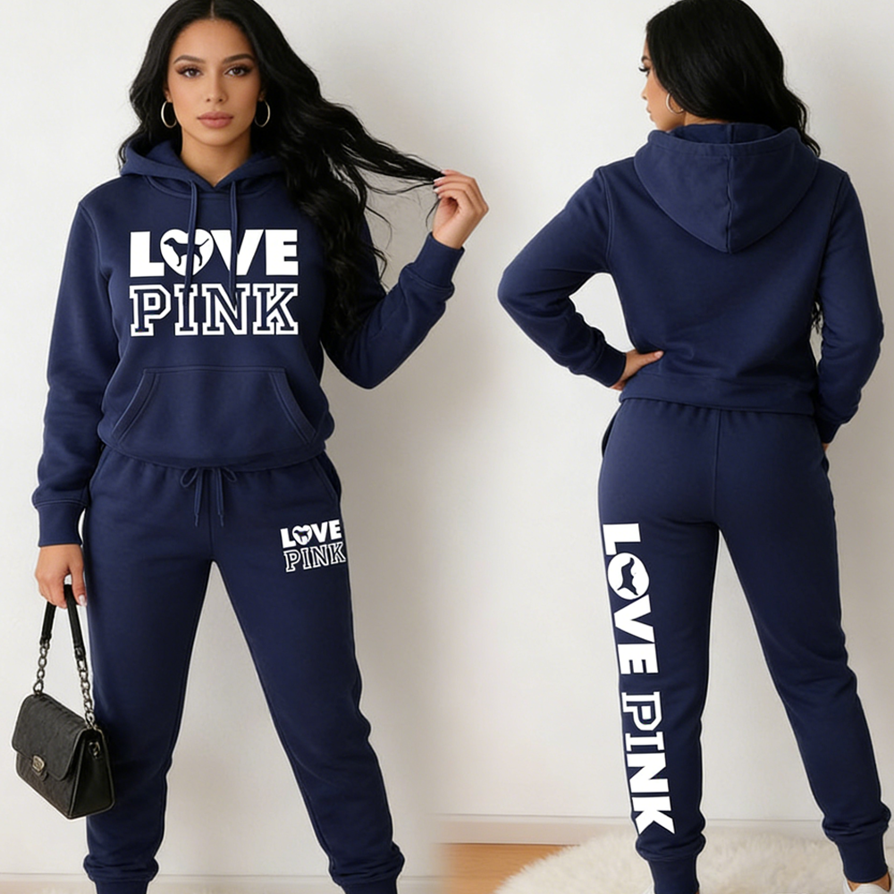 Women's pink letter print sweatshirt and pants set