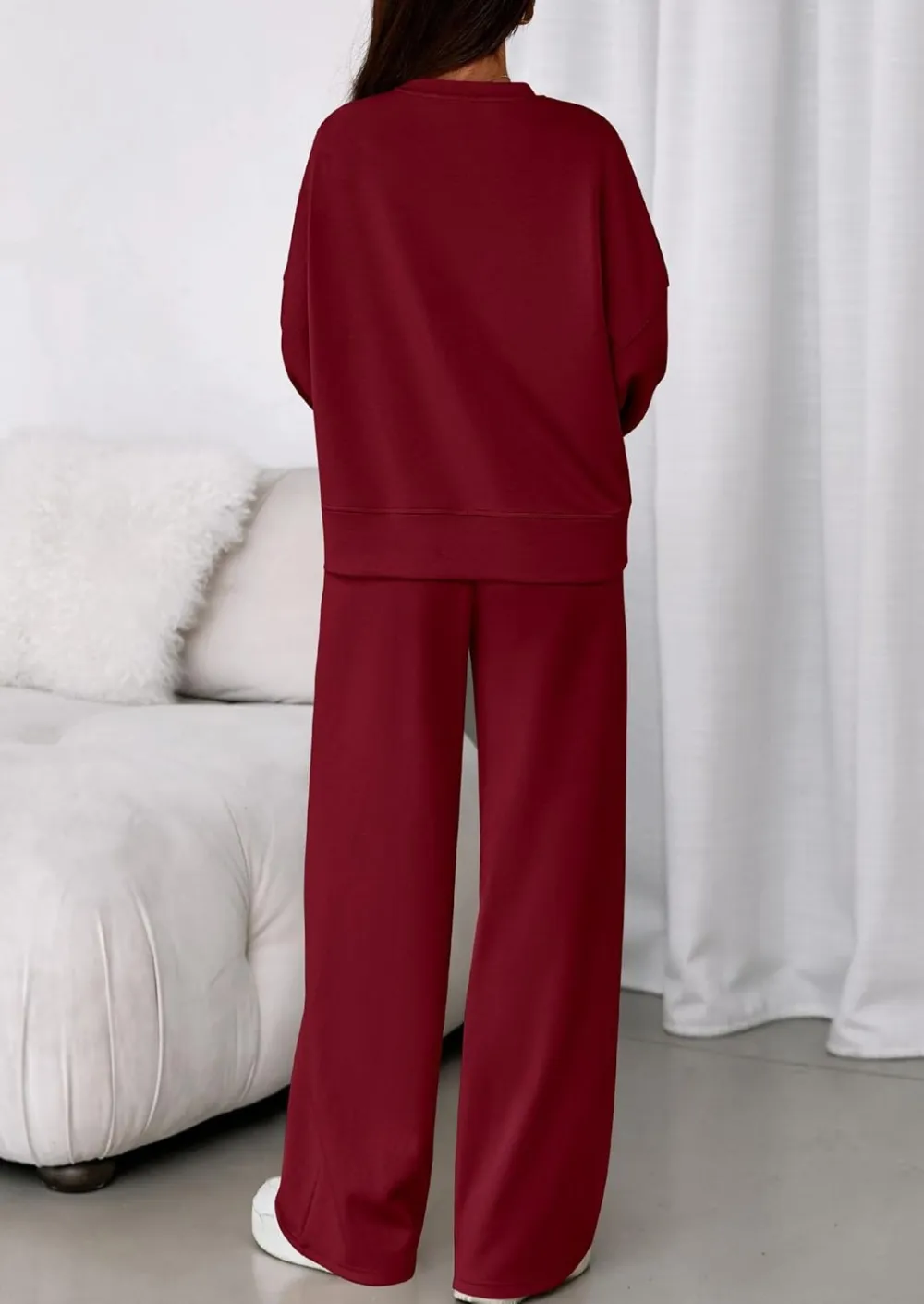 2 Piece Sets For Women Fall Trendy Long Sleeve Sweatshirt Wide Leg Pants Loungewear