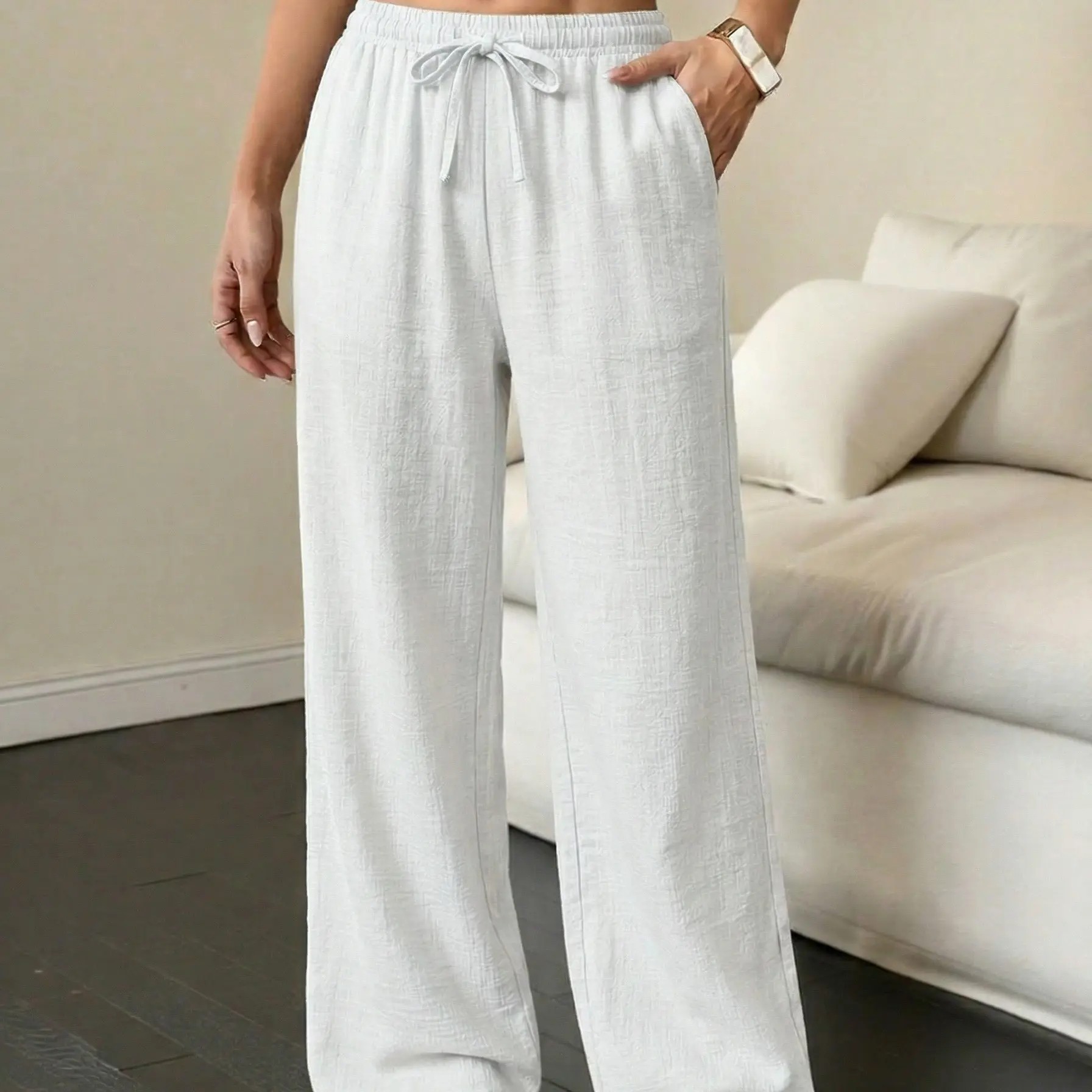 Unisex Wide-Leg Drawstring Pants – Lightweight Casual Beach & Everyday Trousers
