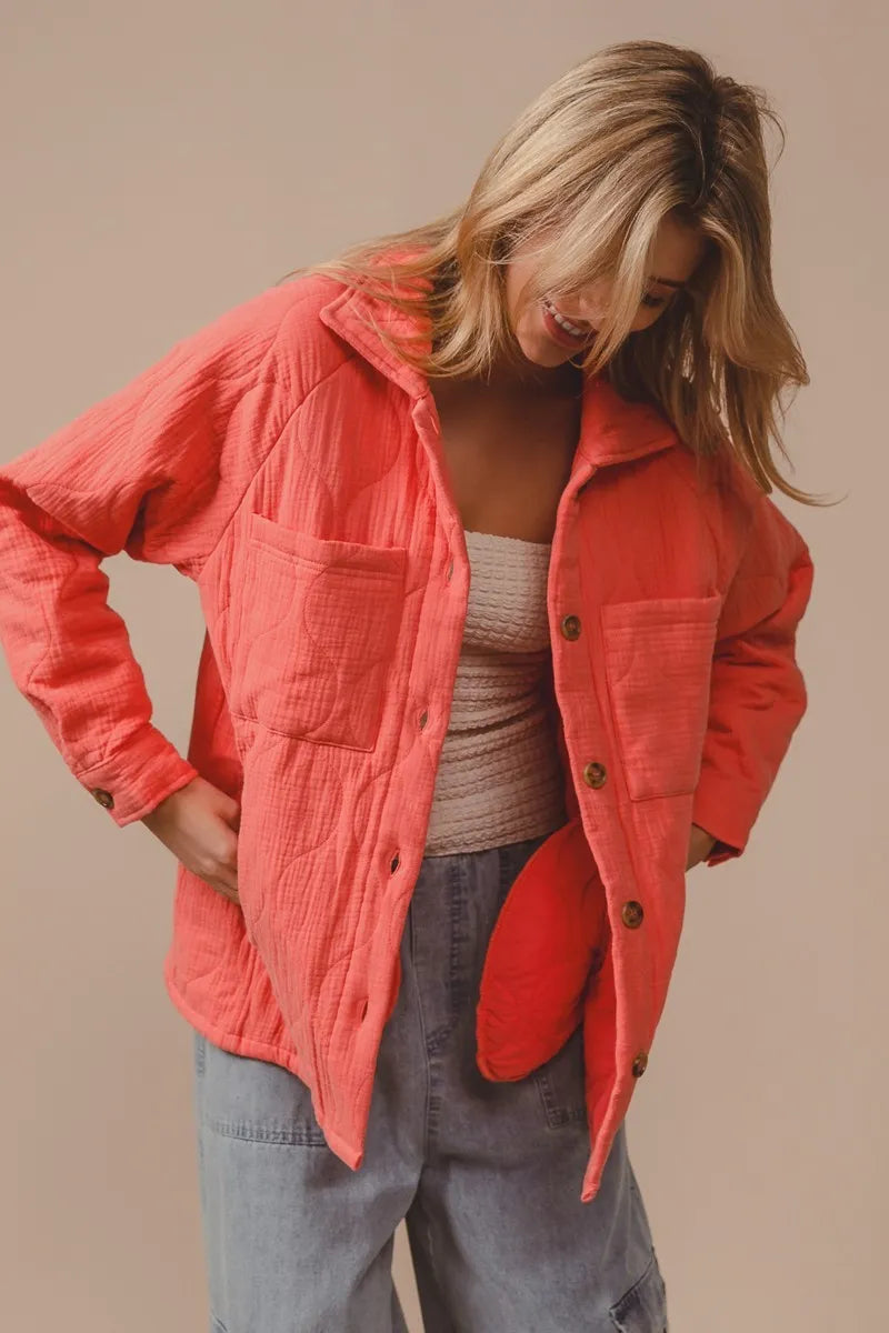 Quilted Wrinkle Gauze Long Sleeve Shacket