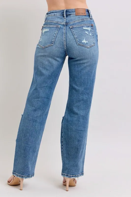 Blue Full Size High Waist Heavy Destroy Straight Jeans Plus Size