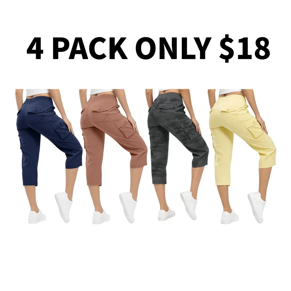 Women’s lightweight, quick-dry hiking capris with 6 pockets, loose fit, plus sizes available, ideal for outdoor trips, workouts, and casual wear, great for moms over 30.