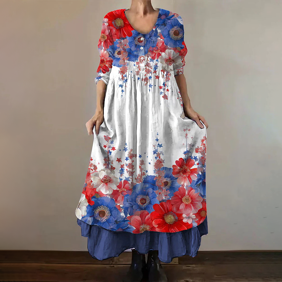 Women's Patriotic Floral Print Dress
