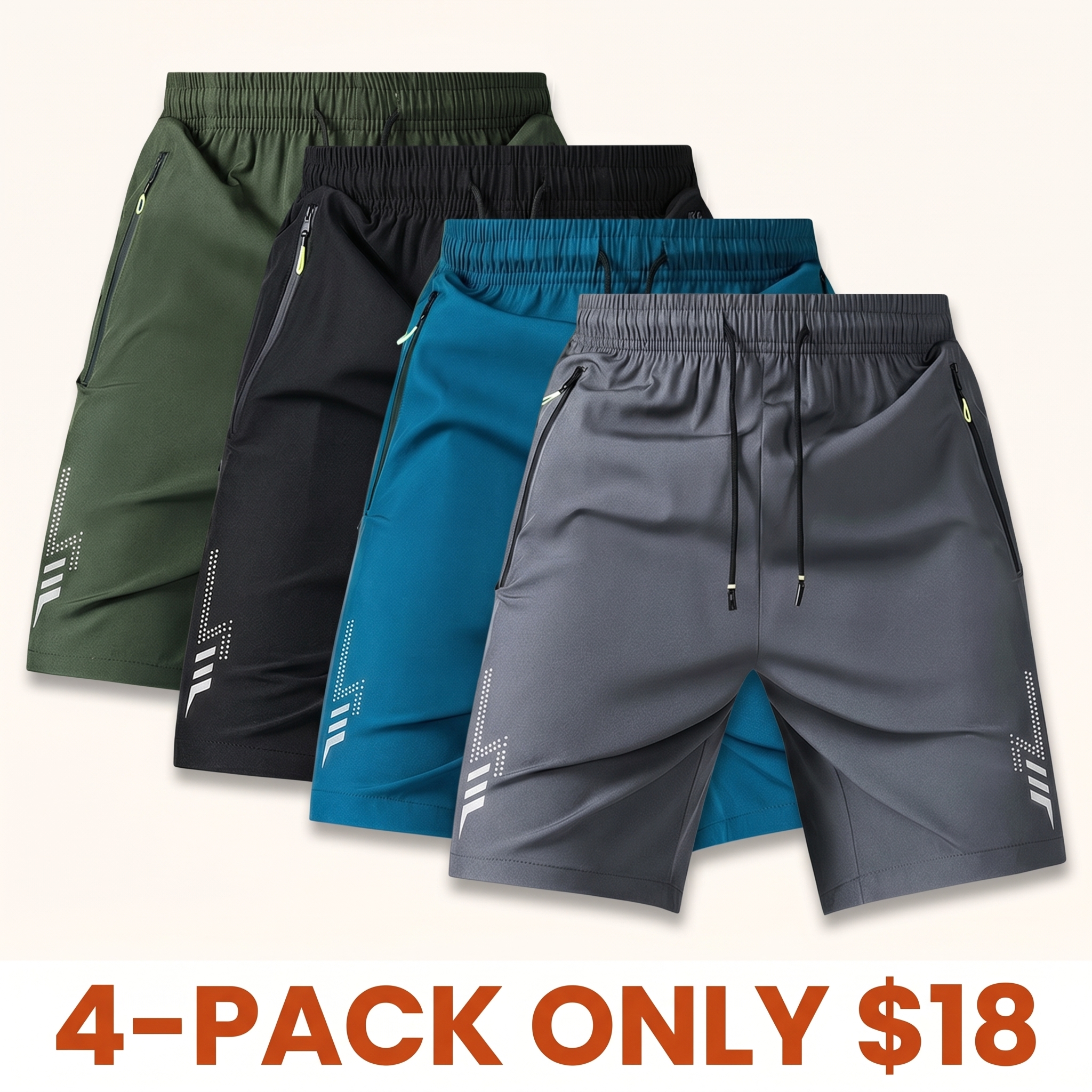 Men's / Unisex Fashion Sports Shorts — Reflective Geometric Print, Drawstring Waist, Side Zip Pockets