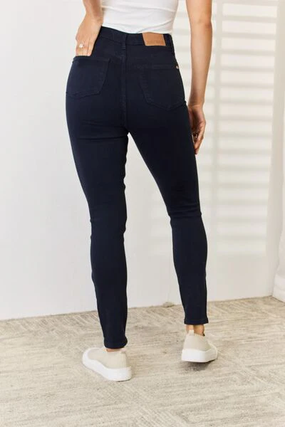 Blue Full Size Garment Dyed Tummy Control Skinny Jeans