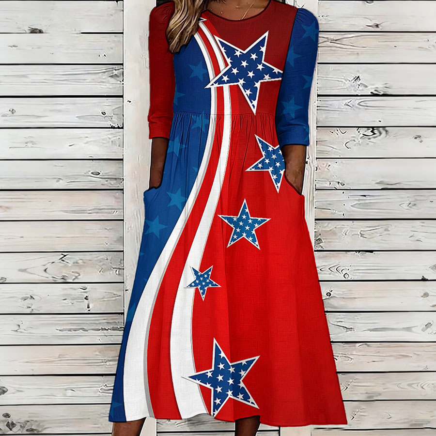 Women'S Retro American Independence Day 250Th Anniversary Printed Casual Dress