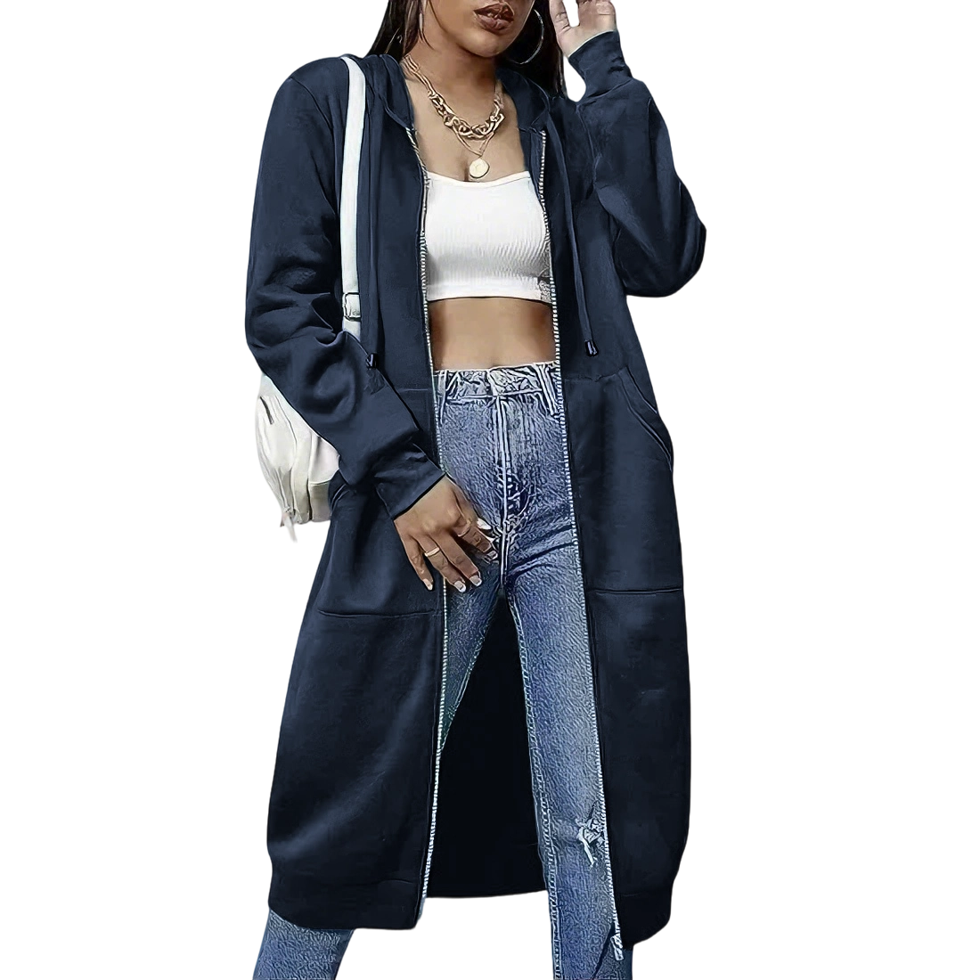 Women's casual zip-up fleece hoodie