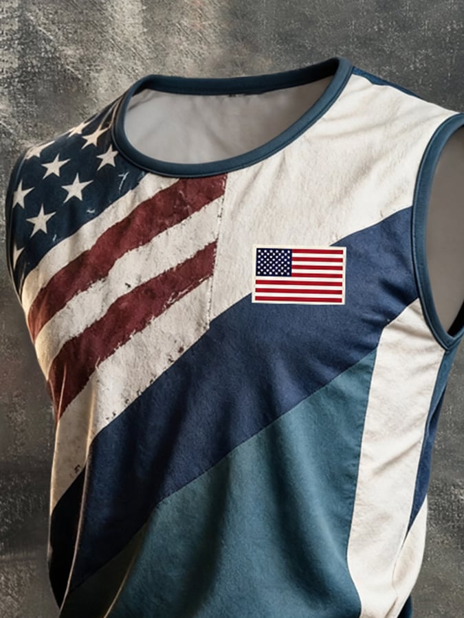 Men's Retro Independence Day Patriot Crew Neck Tank Top