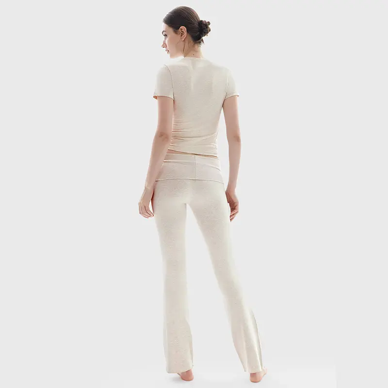Women's Minimalist Short Sleeve & Fold-Over Flare Pants Lounge Set