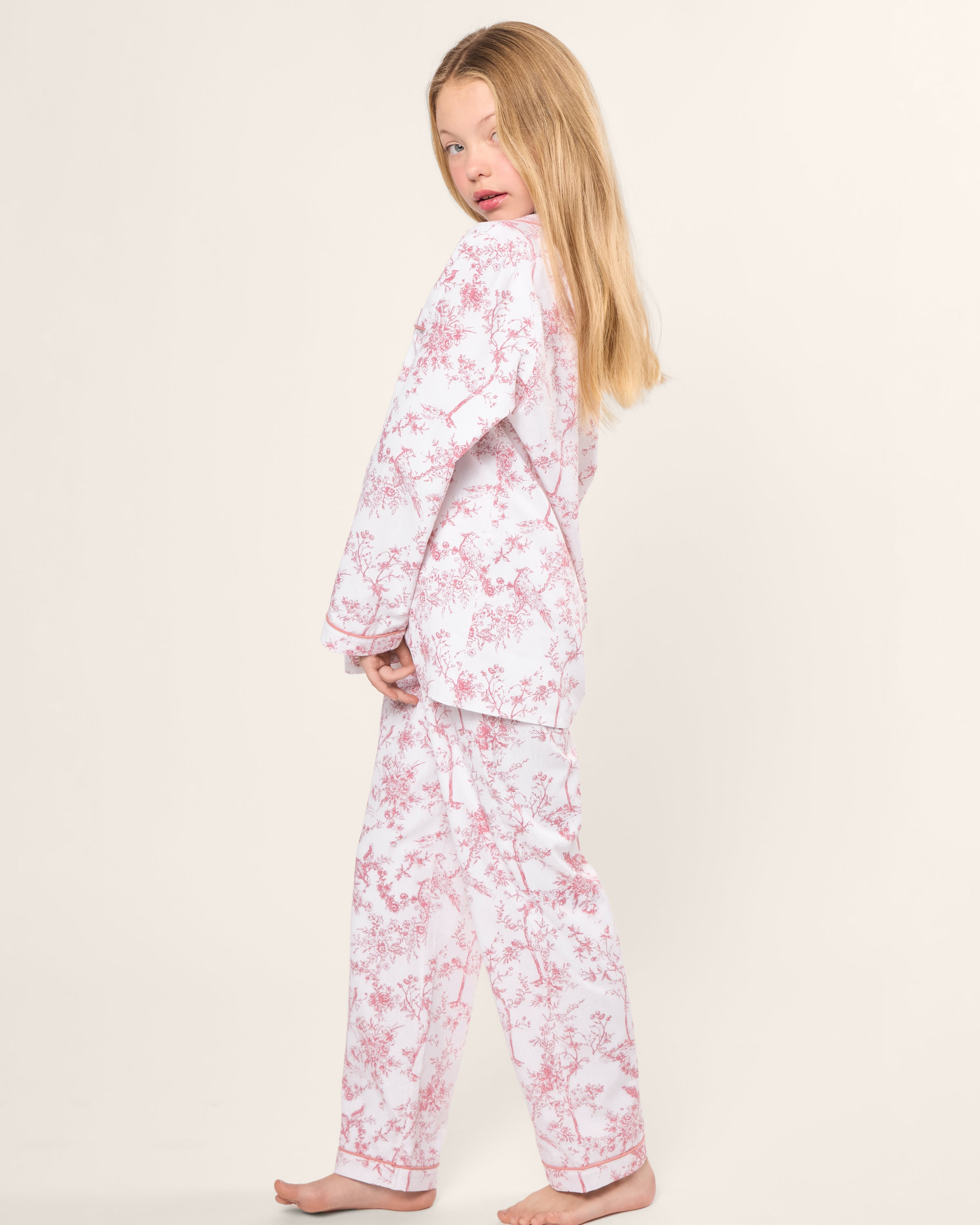 Kid's Twill Pajama Set in Pink Timeless Toile