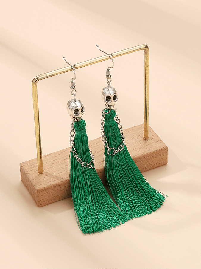 Halloween Skull Tassel Statement Earrings
