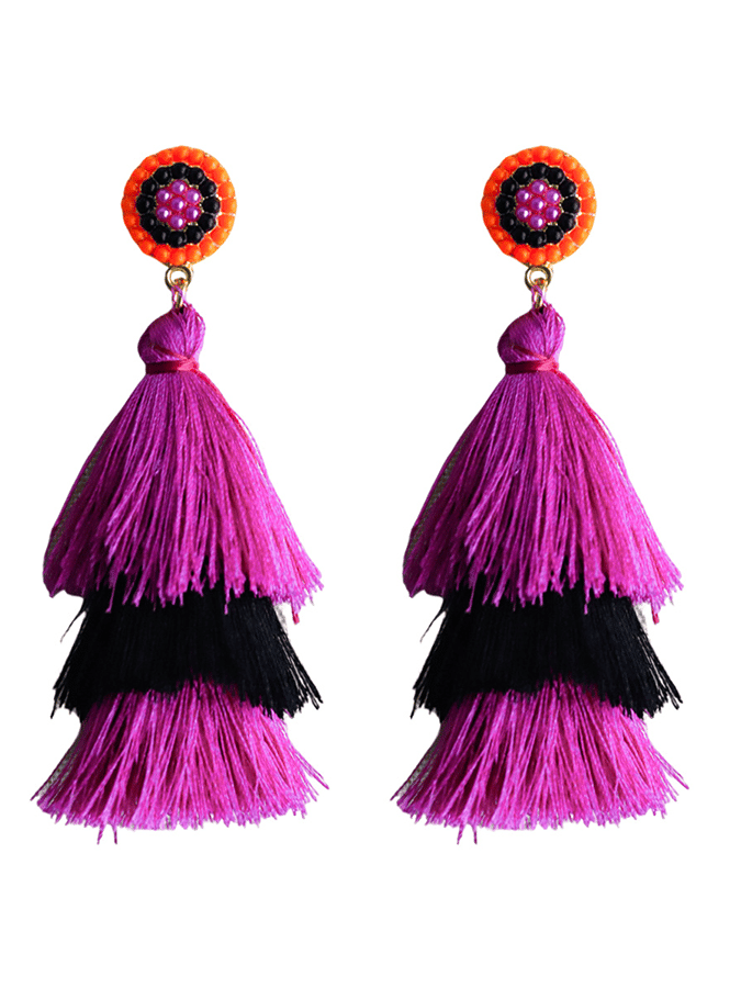 Halloween Three-Layer Tassel Contrasting Design Statement Earrings