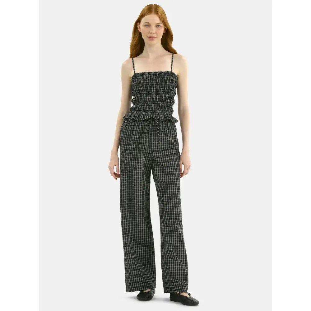 Plaid Seersucker Smocked Cami Top and Pants Set