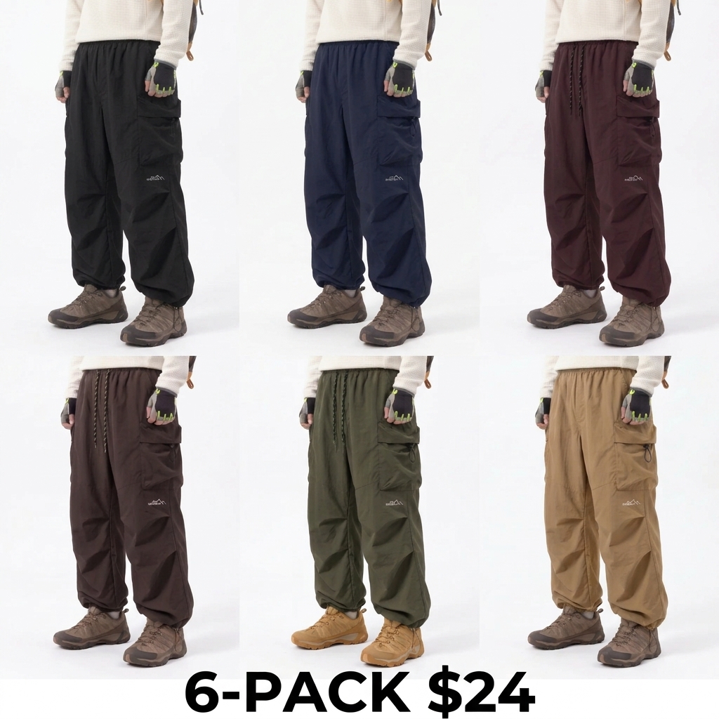 Unisex Baggy Cargo Parachute Pants – Lightweight Water-Resistant Outdoor Hiking Trousers, Loose-Fit Gorpcore Streetwear