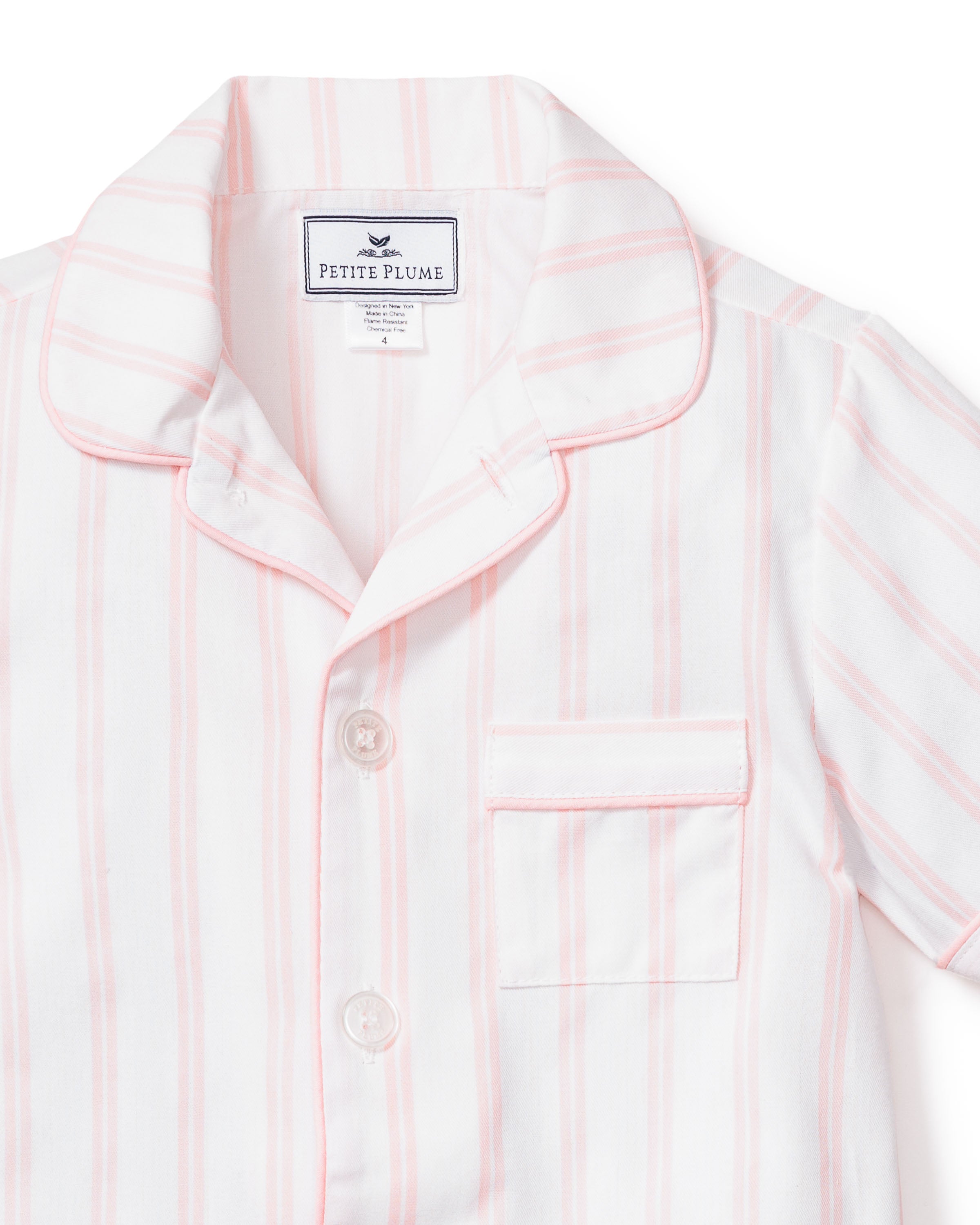 Kid's Twill Pajama Short Set in Pink Stripe
