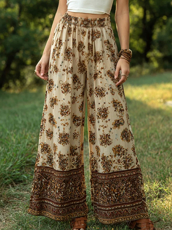 Women's Retro Bohemian Floral Pattern Print Casual Pants