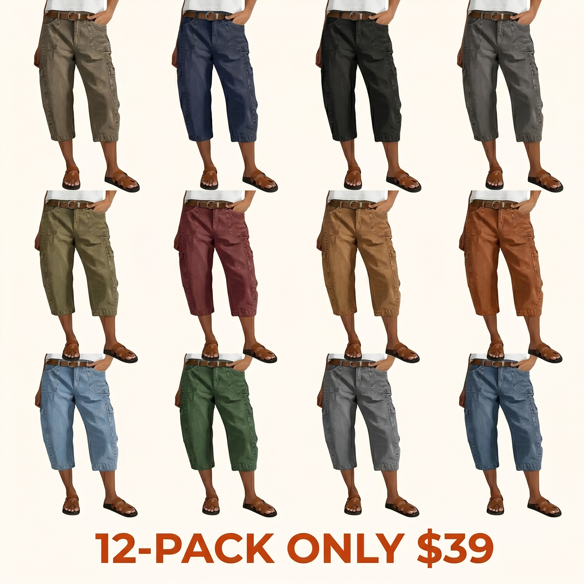 Patch Pocket Seam Front Mid Rise Straight Leg Capri Pants Womenswear Stretchy 18.9