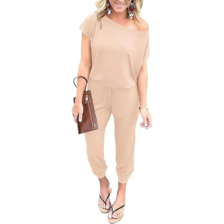 Women's Jumpsuit Plus Size S-5XL Off-Shoulder Elastic Waist Stretchy Loose Minimalist Comfy Clothes Casual Outdoor Lightweight Romper - Fabric - Womenswear Pants Style romper