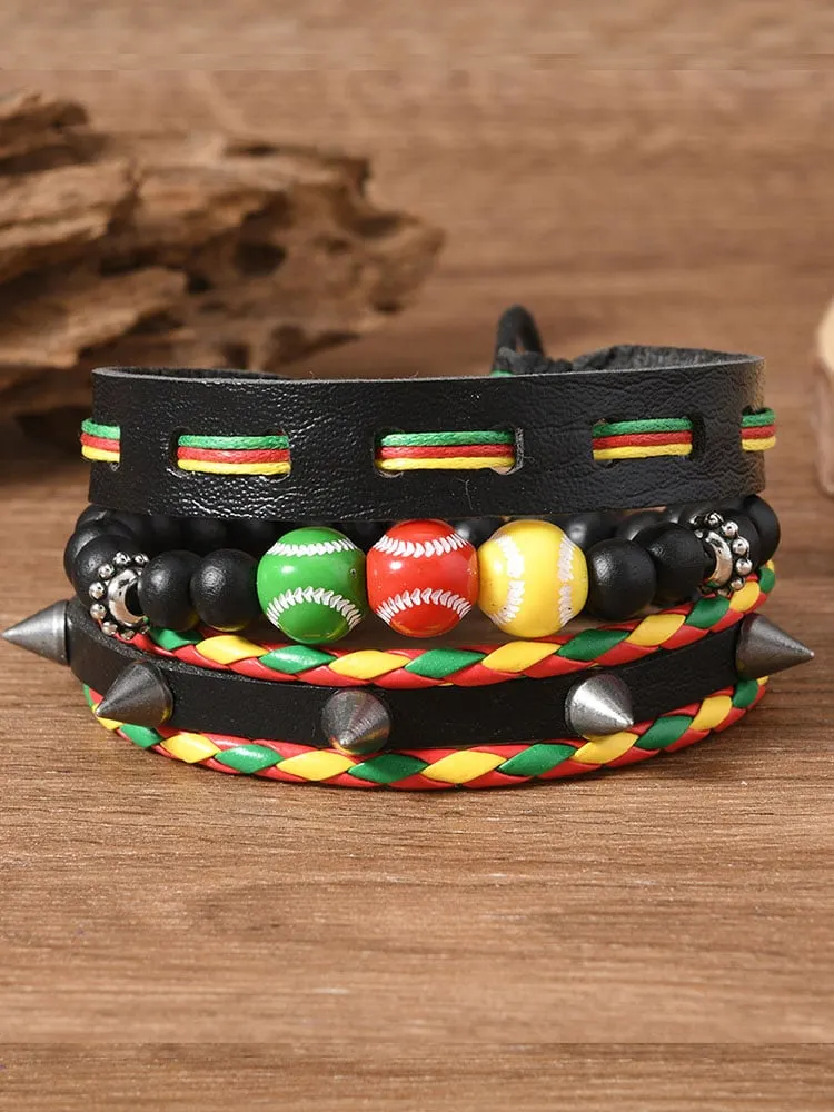 ✊🏾Black-Owned✊🏾Red Yellow Green Braided Leather Bracelet