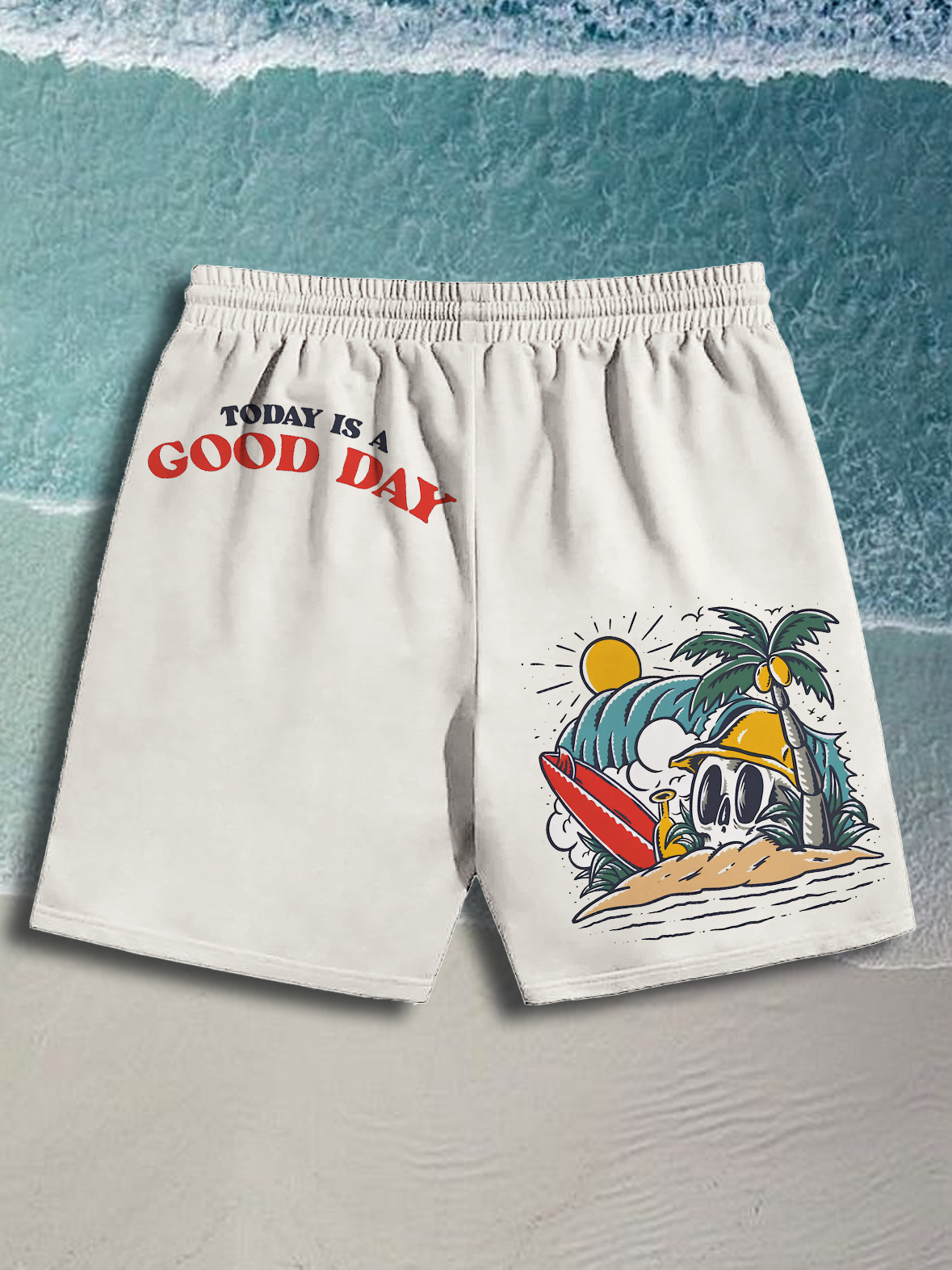 Men's Today Is A Good Day Illustration Print Casual Cotton Shorts