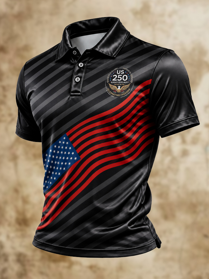 Men's Red Flag Stripe American Flag 250th Anniversary Polo Shirt