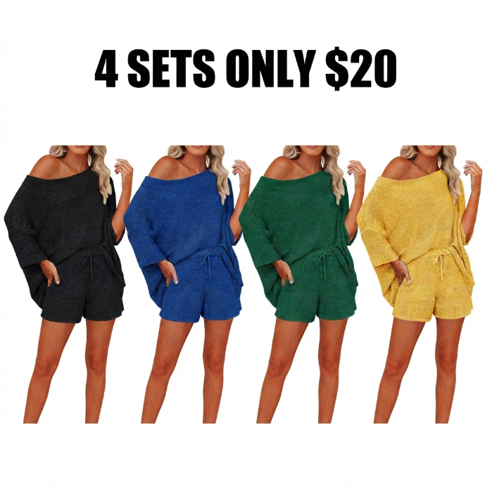 🔥LAST DAY SALE 90% OFF💕Cozy Vibes Off-Shoulder Knit Top & Shorts Lounge Set