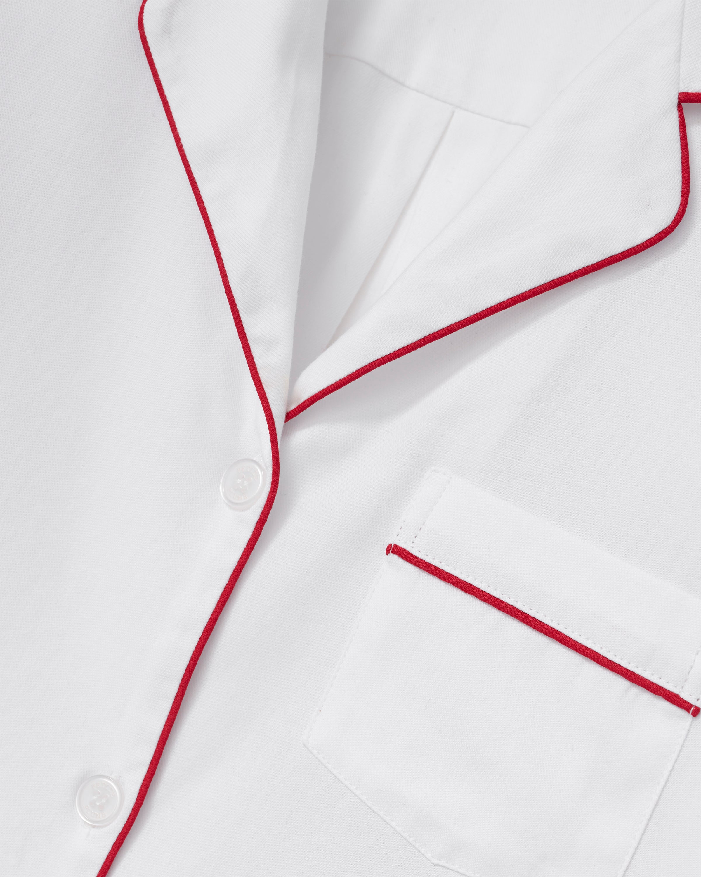 Women's Twill Pajama Set in White with Red Piping