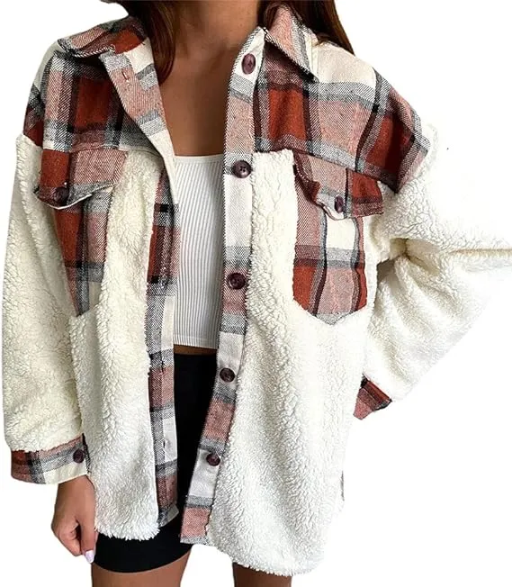 Women's Sherpa Leopard Plaid Shacket