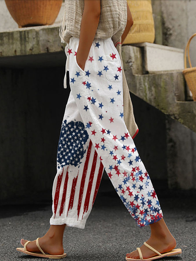 Women's 250th Anniversary Printed Casual Cotton Linen Trousers