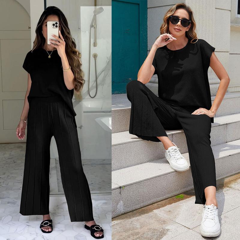 Women's 2-Piece Knit Sweater Set – Pullover Vest & High-Waisted Pants