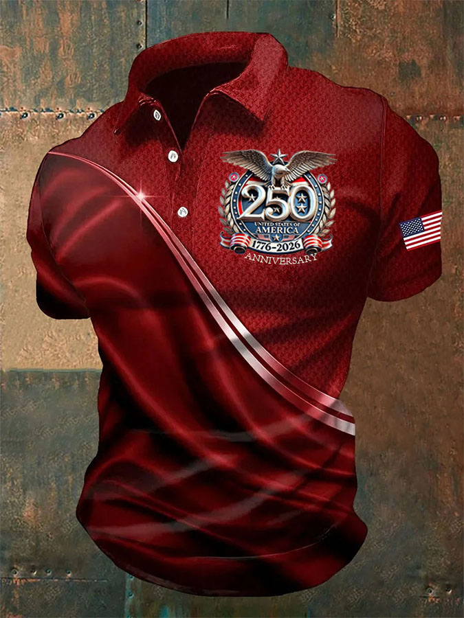 Men'S Independence Day 250Th Anniversary Printed Polo Shirt Short Sleeve