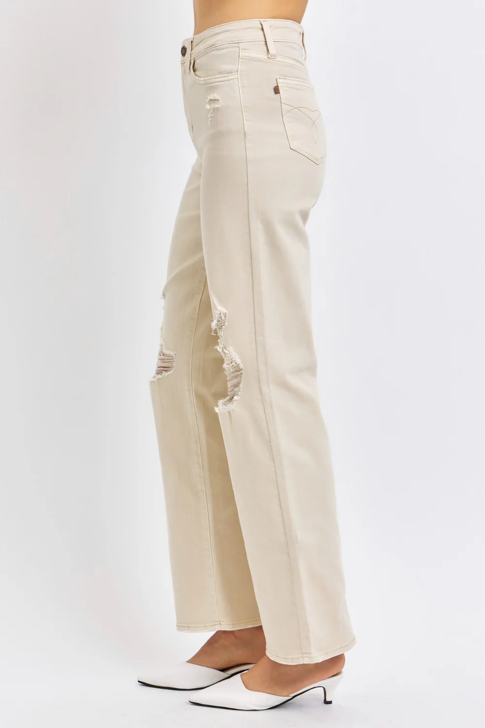 Blue Full Size High Waist Distressed Wide Leg Jeans