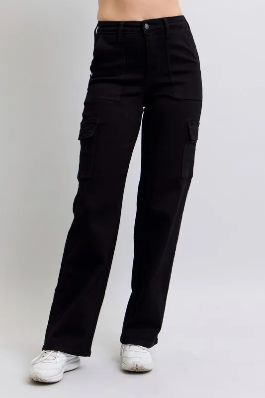 Blue Full Size High Waist Cargo Wide Leg Jeans Plus Size
