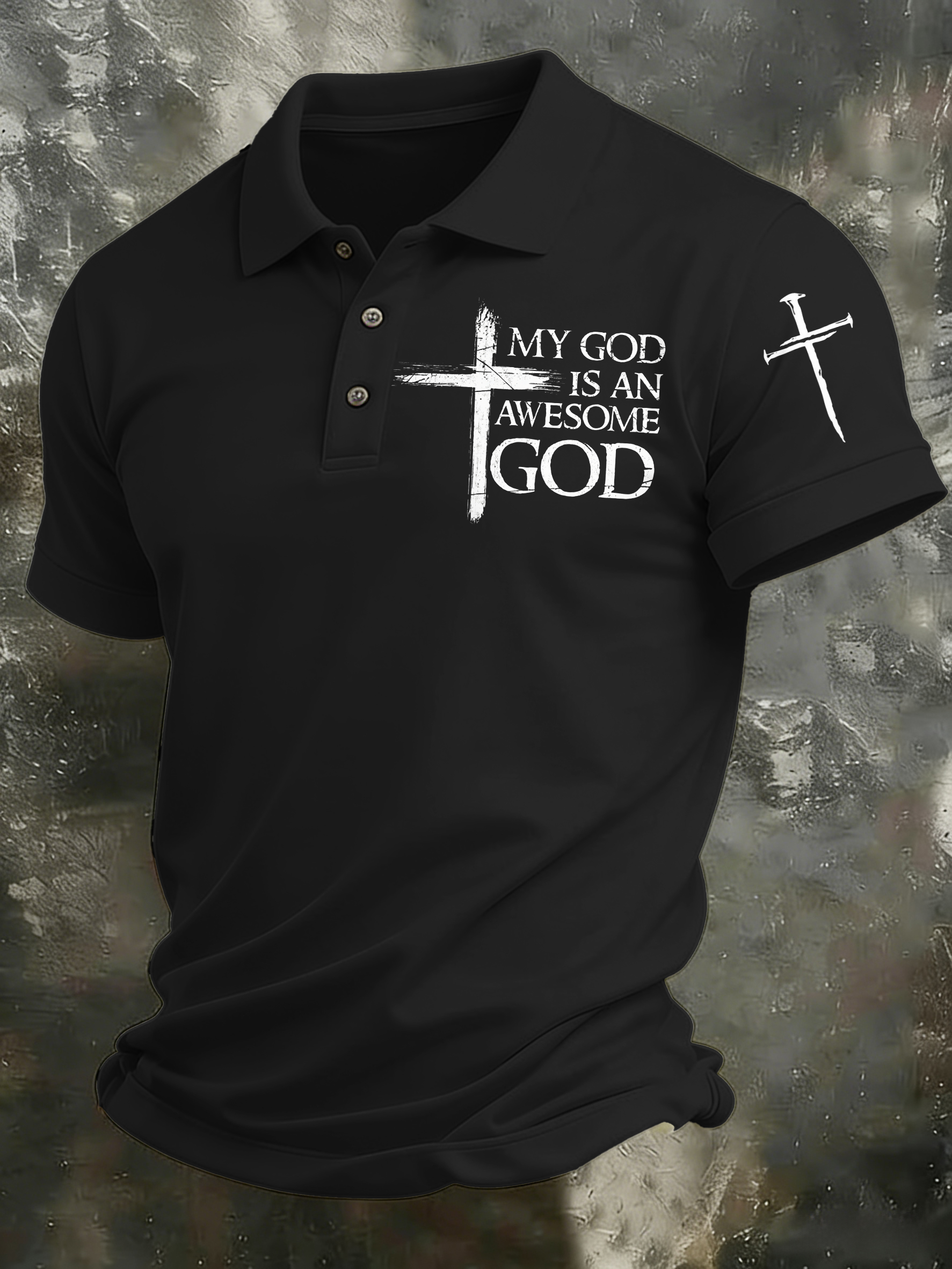 Men'S Casual Faith Jesus Collar Button Polo Shirt