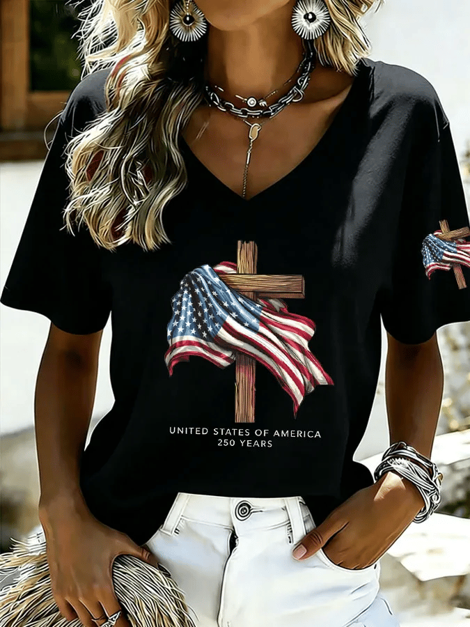 Women's USA 1776-2026 Print Casual T-shirt
