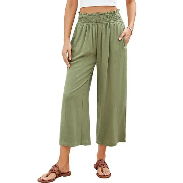 Women's Linen Cropped Wide-Leg Pants