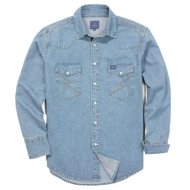 🔥🔥16-PACK-$38.8🔥Men's Long Sleeve Stone-Washed and Pre-Washed Denim Work Shirt