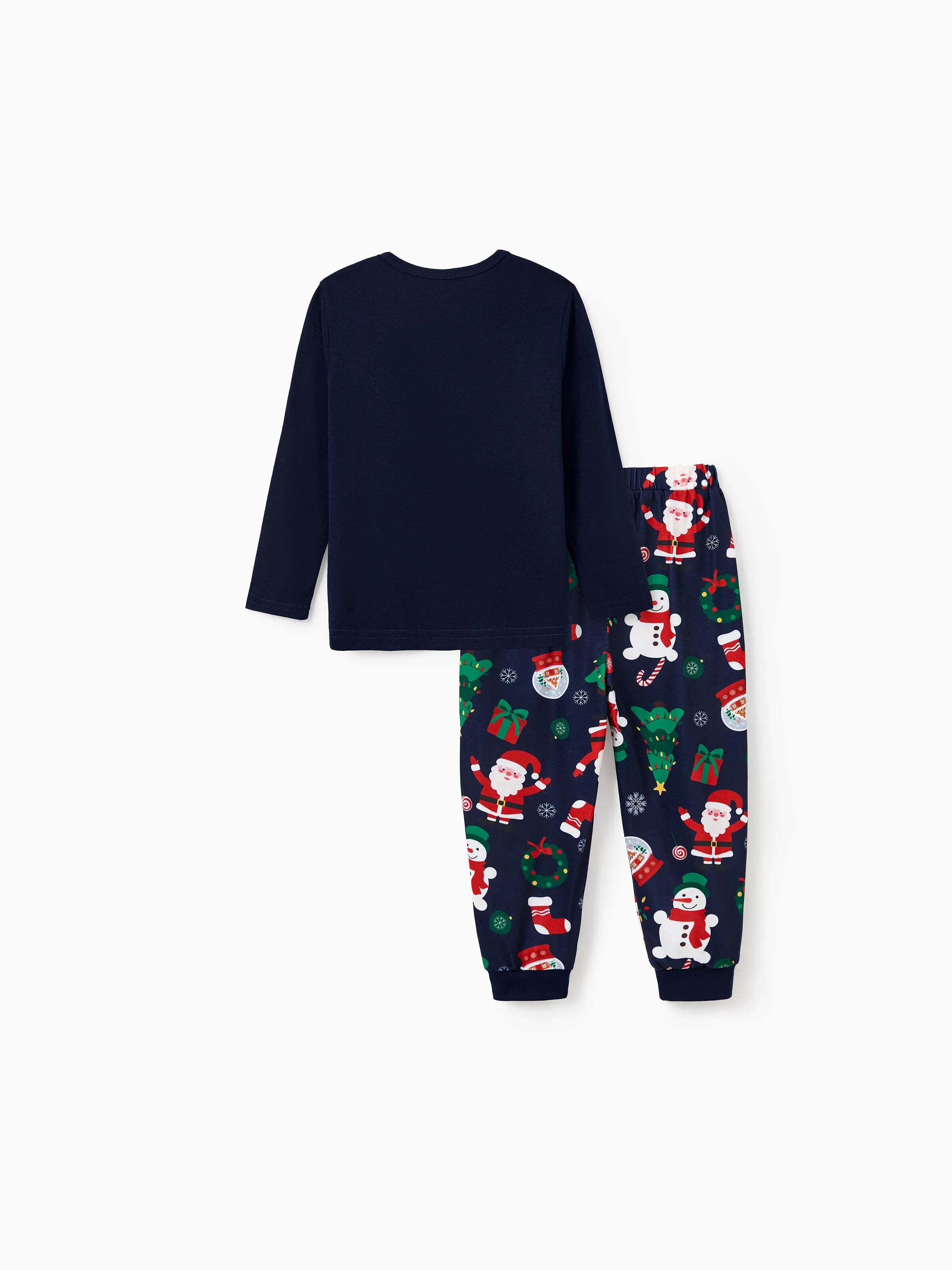 Christmas Matching Family Pajamas Set Glow In The Dark Santa Claus Dark Blue PJS with Christmas Socks Deep Blue