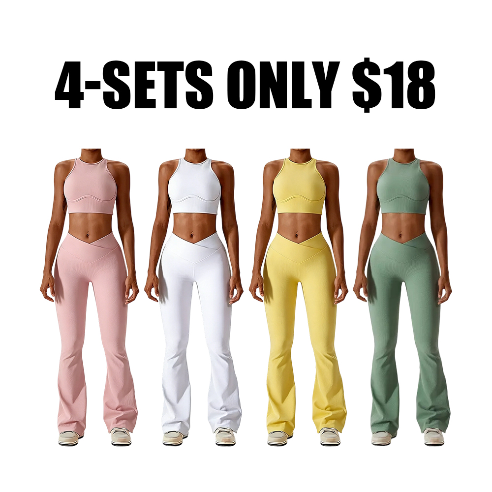 High-waisted seamless sweatpants paired with a padded elastic bra two-piece set