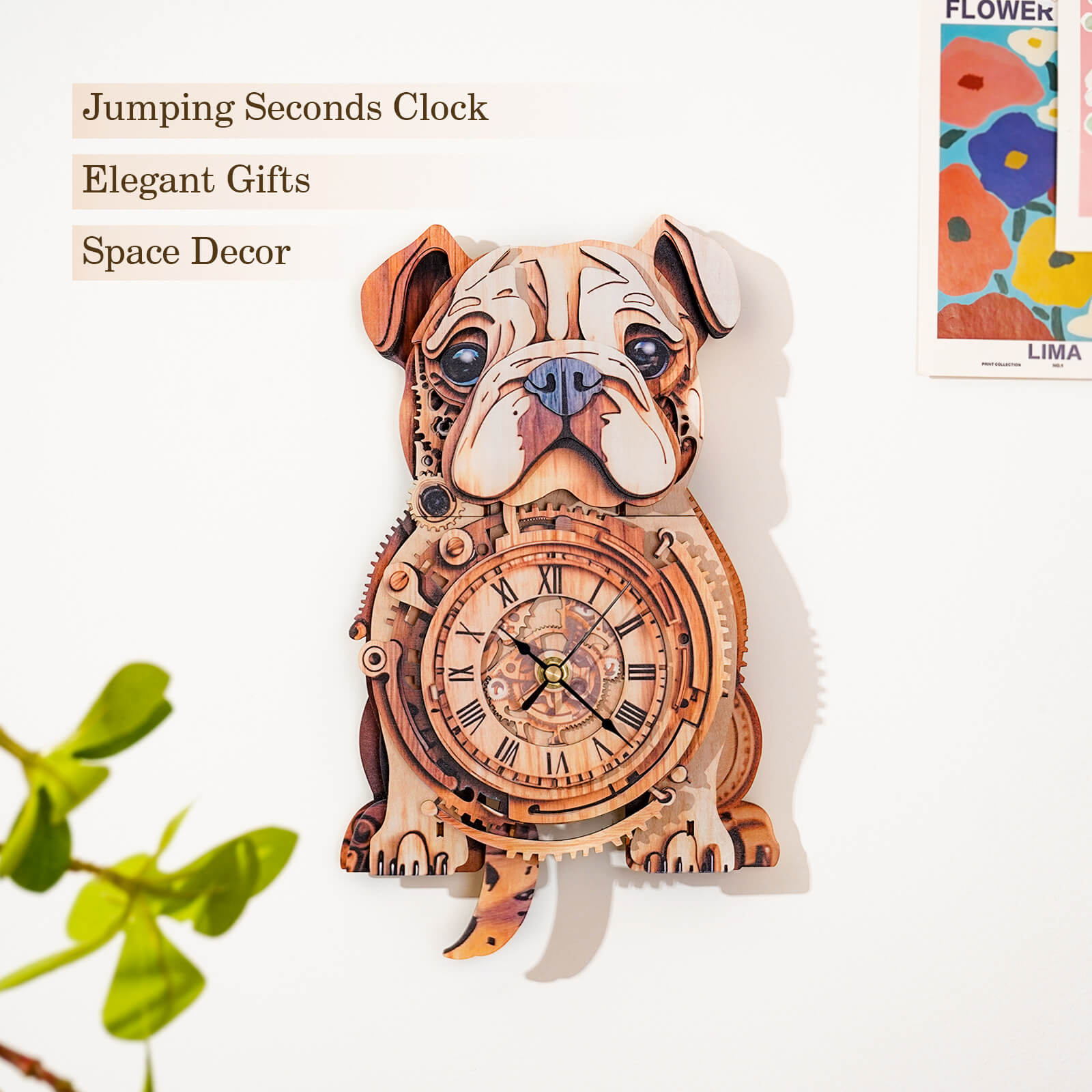 Bulldog DIY Wooden Clock, 3D Puzzle Craft Kit