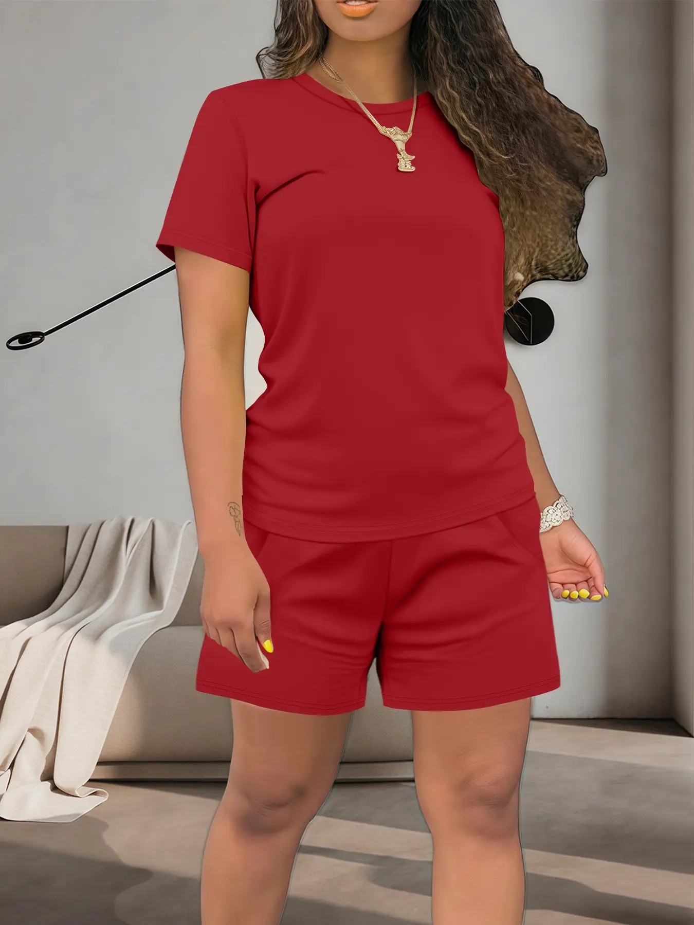 Women’s Summer Casual Set – Short Sleeve Top & Shorts, Comfortable Daily Outfit