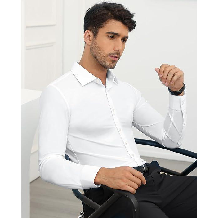 🔥Last Day Promotion!🔥Men’s 4-Way Stretch Travel Dress Shirt: Wrinkle-Free Slim Fit