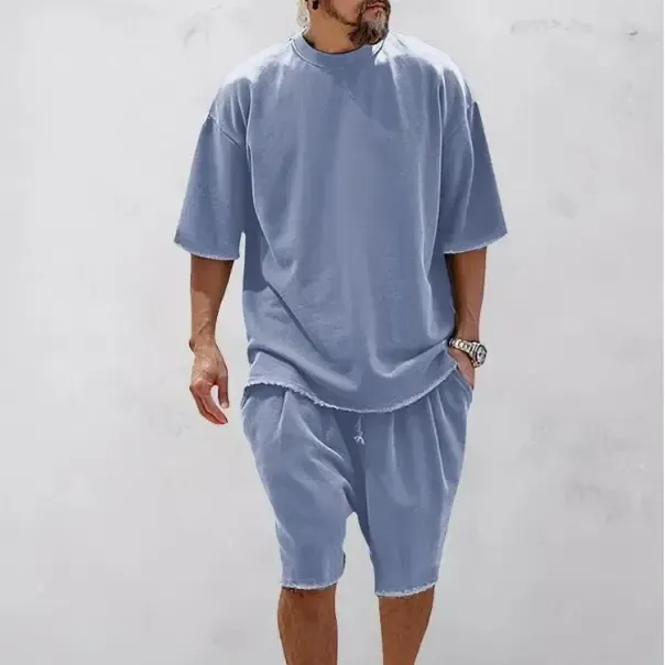 Casual Loose Fit Solid Sports Sets Sweat Suit Textured Sweatsuit